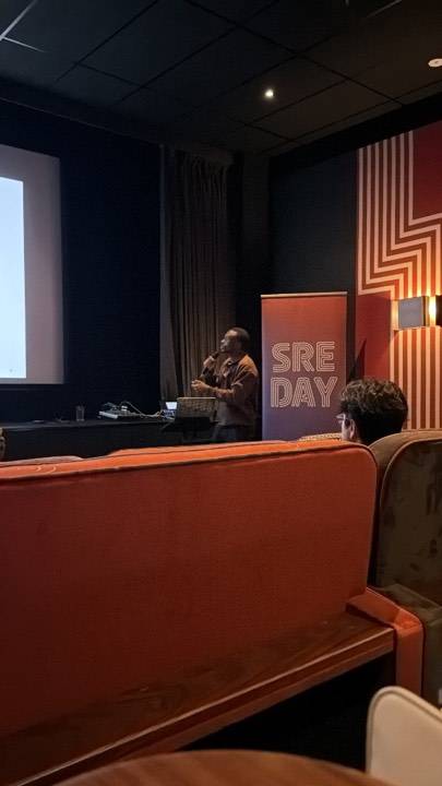 Gabriel presenting at SRE Day London in the Everyman cinema